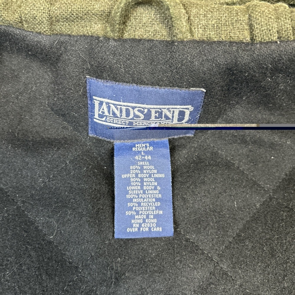 Vintage Lands End Toggle Men's Sz L Hooded Coat Wool Quilt Lined Duffle Pischl - Picture 11 of 15